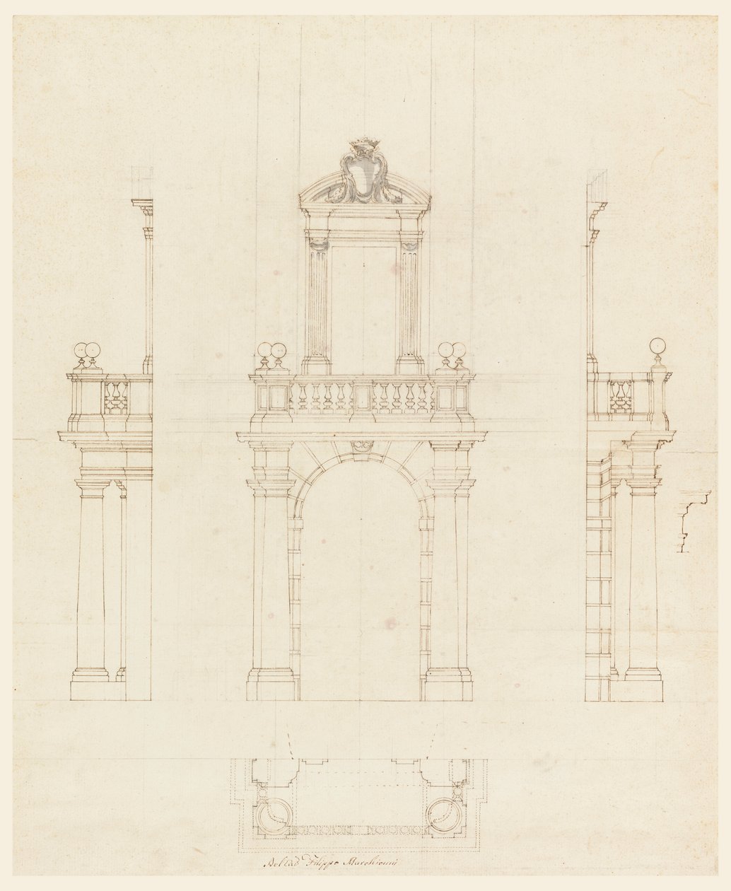 Kresba, Dveřní skříň a rám dveří, 1750-75 od Filippo Marchionni