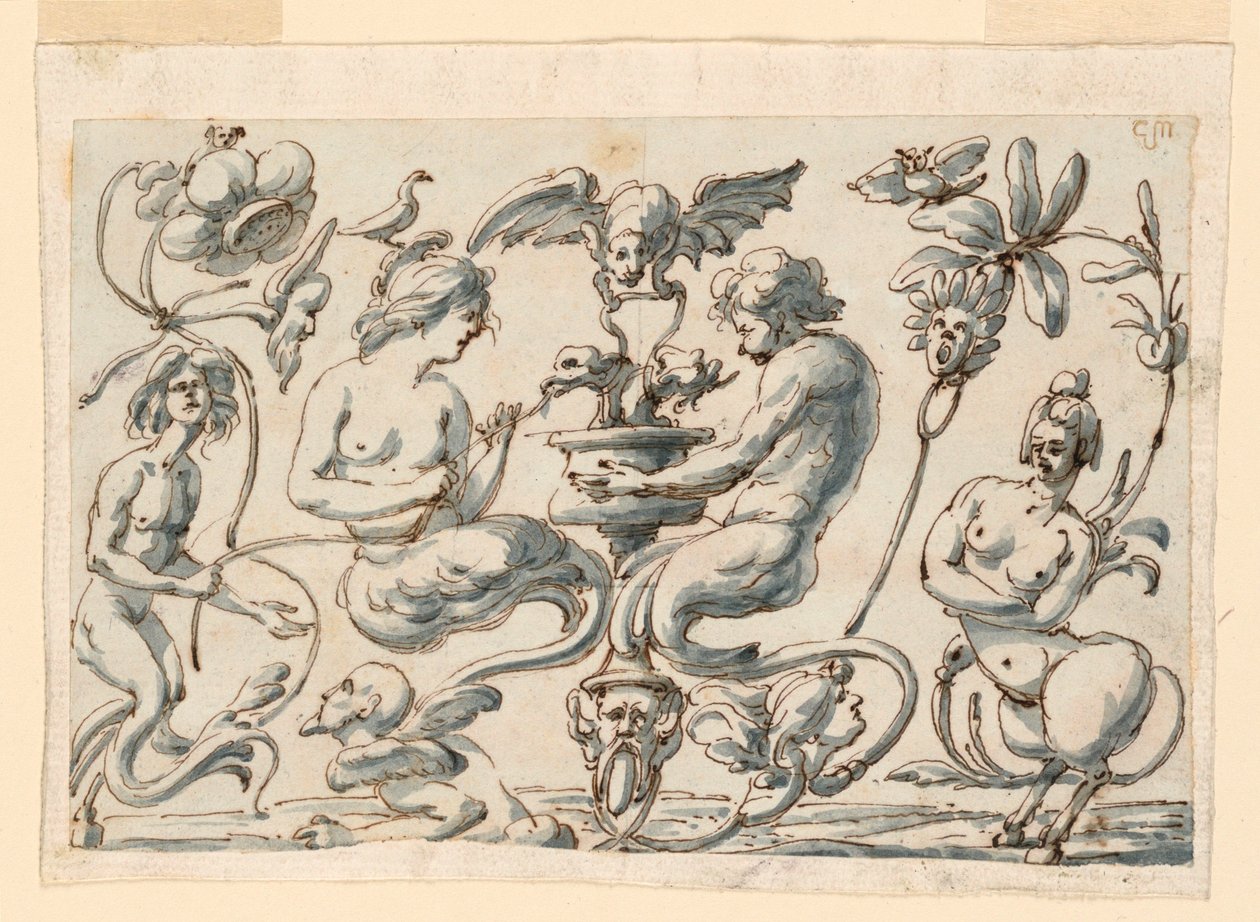 Kresba, Groteska pro podlouhlou desku, 1730-50 od Filippo Marchionni