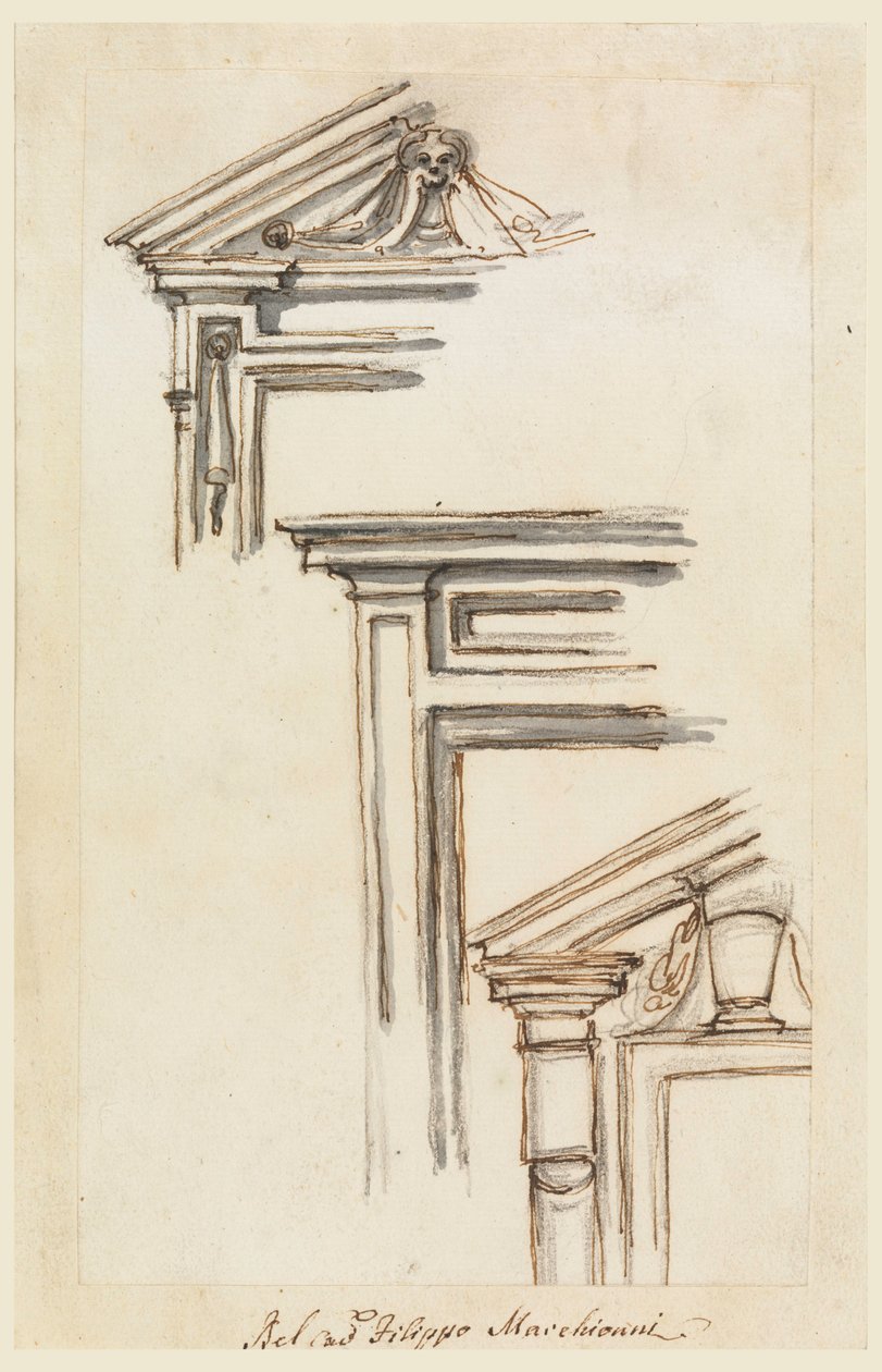 Kresba, Tři okenní nebo dveřní skříně, asi 1770 od Filippo Marchionni