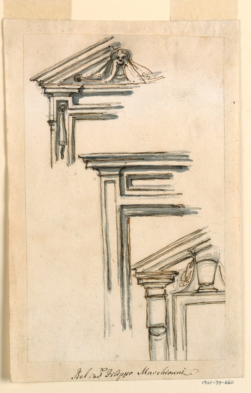 Kresba, Tři okenní nebo dveřní skříně, asi 1770 od Filippo Marchionni