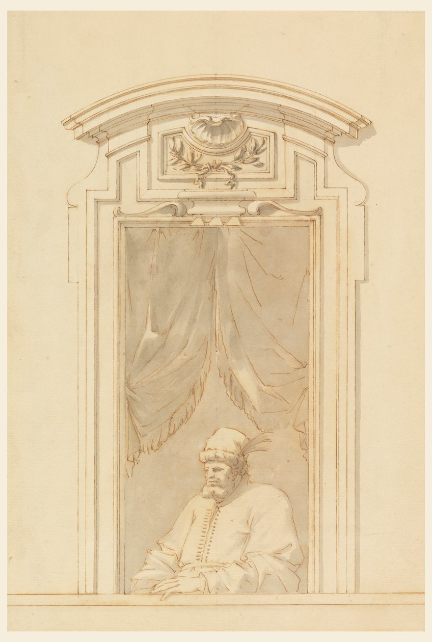 Kresba, Okenní skříň a polovina postavy Turka, 1750-70 od Filippo Marchionni