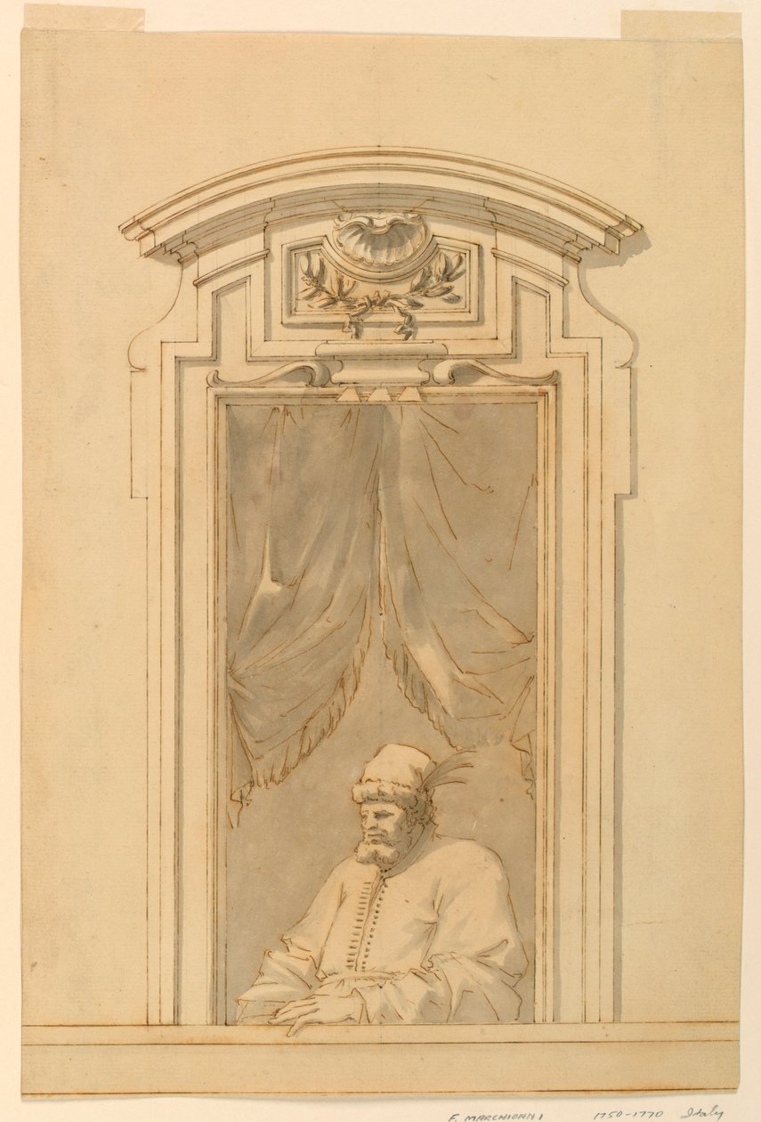 Kresba, Okenní skříň a polovina postavy Turka, 1750-70 od Filippo Marchionni