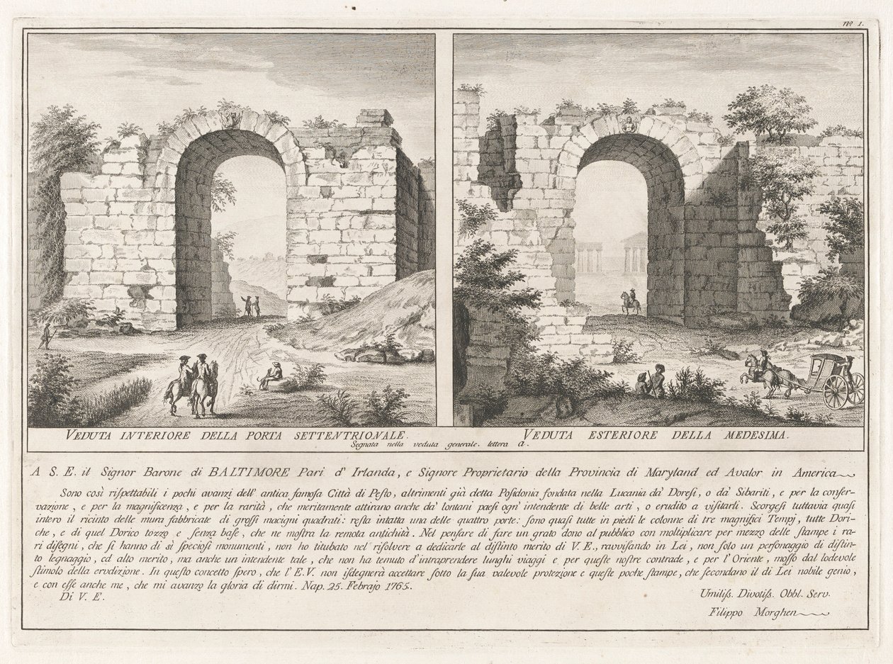 Dedication Page, od Antichit? di Pesto (Starožitnosti Paestum) od Filippo Morghen