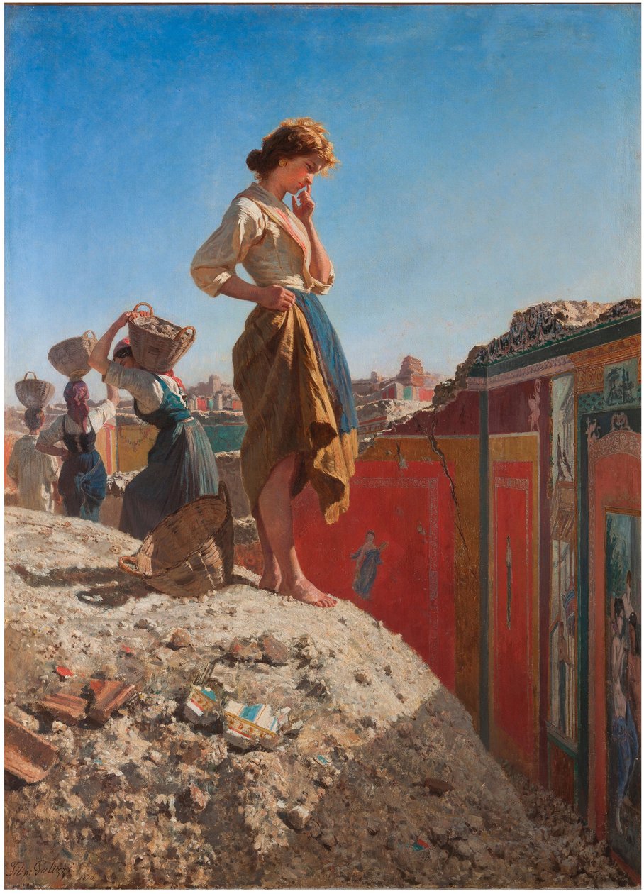 ""Vykopávky v Pompejích, Itálie"" (Vykopávky v Pompejích, Itálie) Obraz Filippa Palizziho (1818-1899) Soukromá sbírka 19. století od Filippo Palizzi