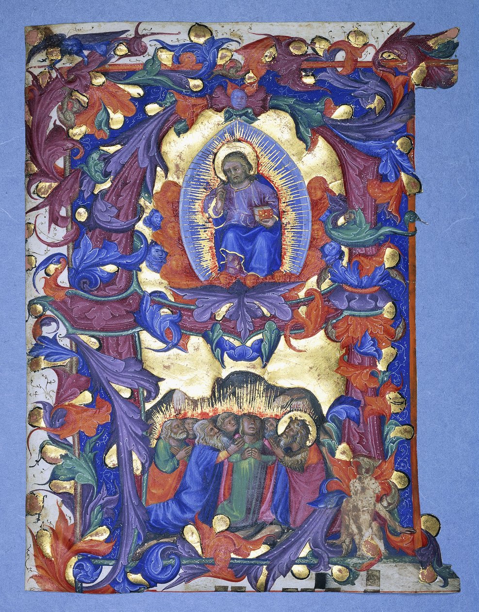 Velké historické „A“ s vyobrazením Nanebevstoupení, kolem roku 1450 od Filippo di Matteo Torelli