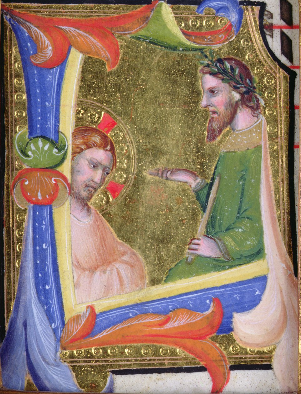 Kristus před Pilátem, v historické iniciále L, kolem 1403-05 (pergamen a zlato) od Filippo di Matteo Torelli
