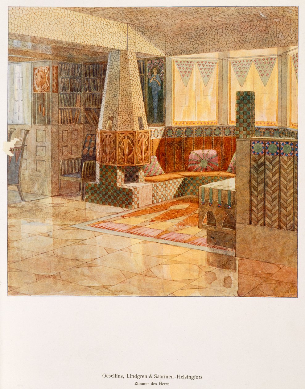 Gentlemanský pokoj, návrh Gesellius, Lindgren a Sarrinen-Helsingfors, z německé publikace, cca 1895 od Finnish School