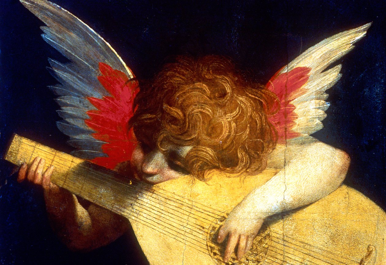 „Okřídlený putto hrající na loutnu“, 16. století od Fiorentino Rossi