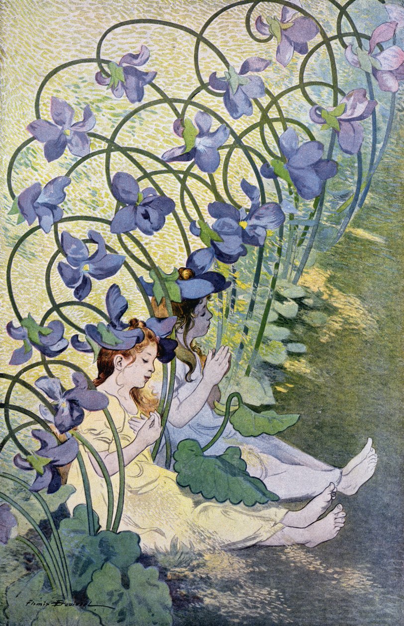 The Fialky, živé květy, 1897 (barevná rytina) od Firmin Bouisset