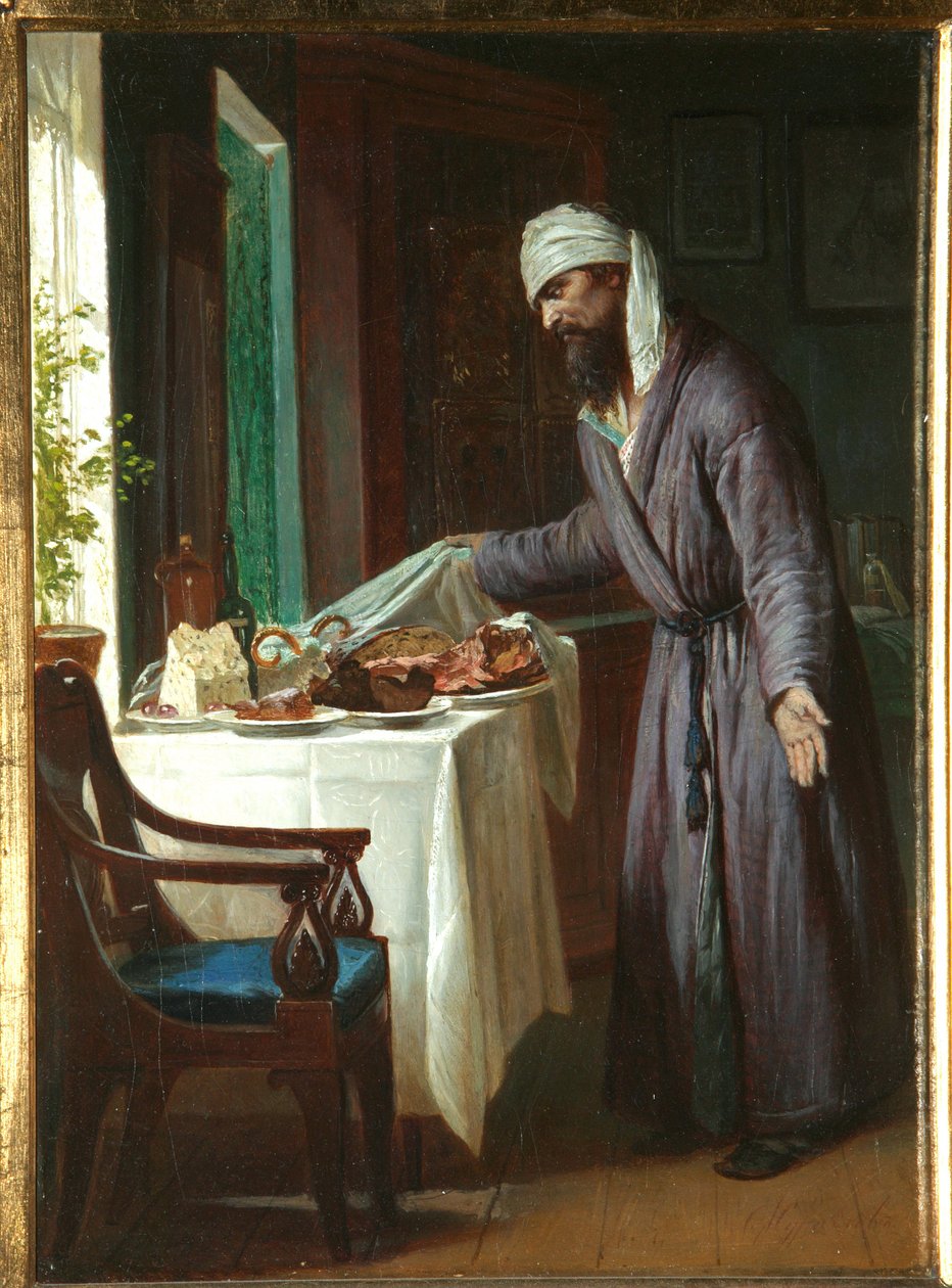 Ranní kocovina - Obraz Firse Sergejeviče Zhuravleva (1836-1901), olej na plátně, 40x29,6 cm, konec 19. století - soukromá sbírka od Firs Sergeevich Zhuravlev