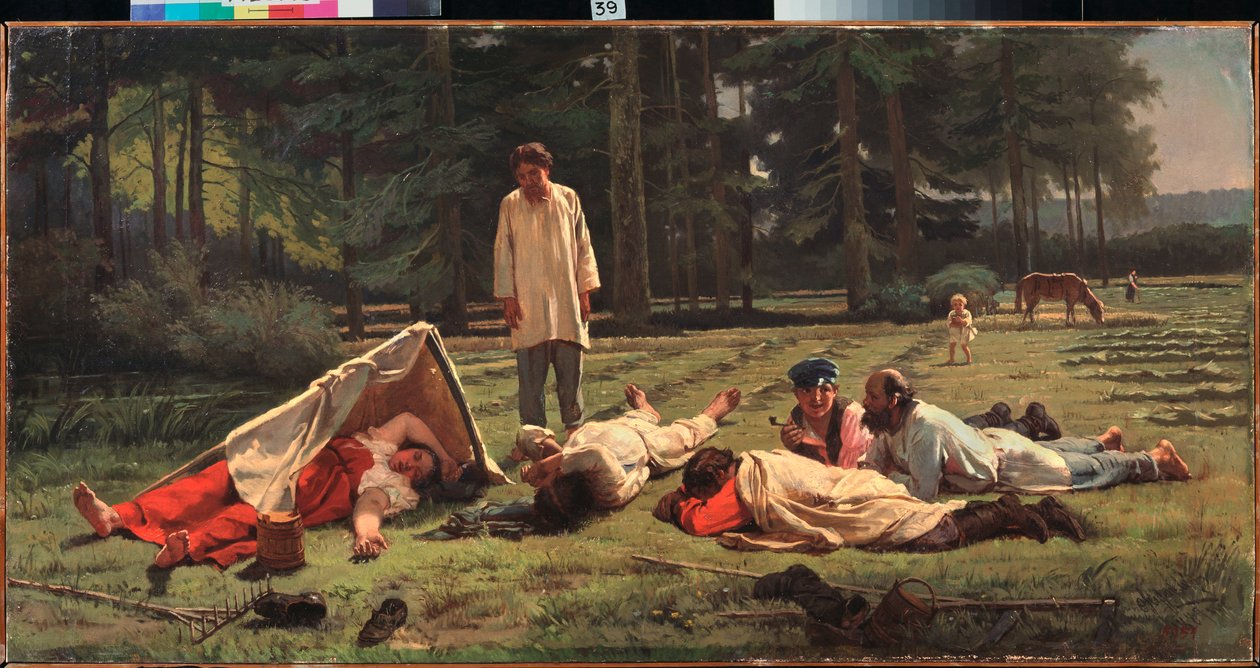 Odpočinek na sklizni sena - obraz Firse Sergejeviče Zhuravieva (1836-1901), olej na plátně od Firs Sergeevich Zhuravlev