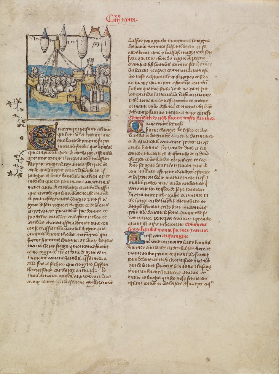 Hannibalova flotila plující do Španělska od First Master of the Bible historiale of Jean de Berry