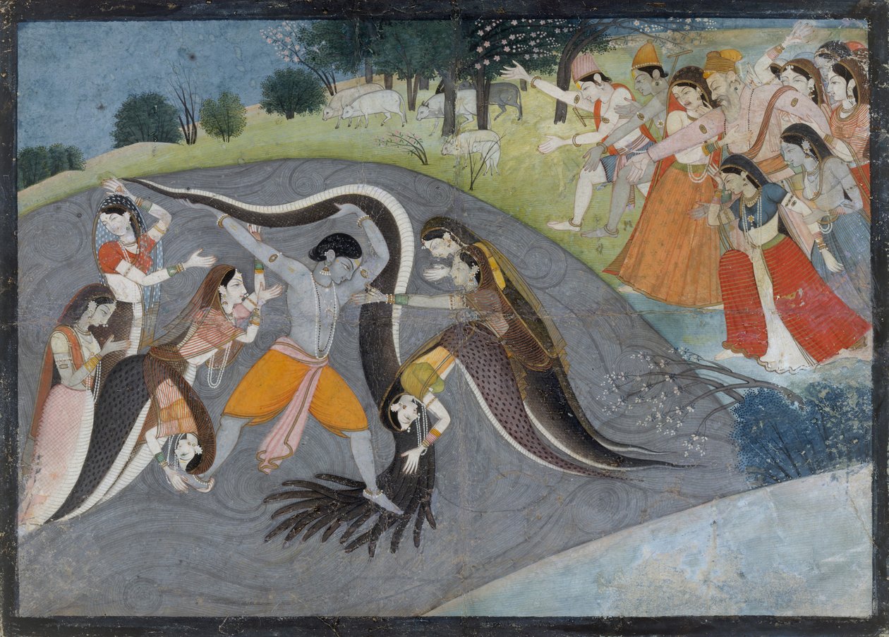 Krishna Subadung Kalia, The Snake Demon: Folio ze série Bhagavata Purana, ca. 1785. od First generation after Manaku and Nainsukh.