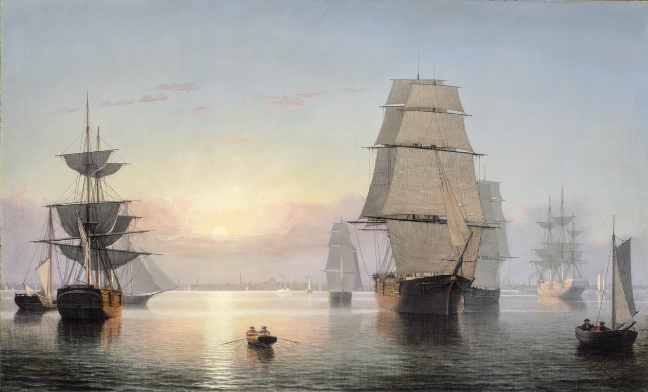 Boston Harbor, Západ slunce, 1850-55 od Fitz Henry Lane