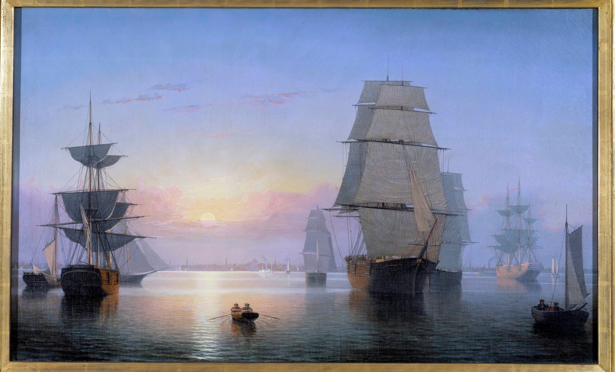 Bostonský přístav v zapadajícím slunci v roce 1850 Obraz Fitz Hugh Lane (1804-1865) 1850 Soukromá sbírka od Fitz Henry Lane