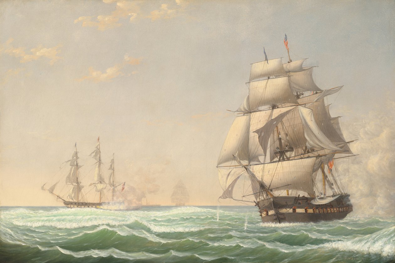 Fregata Spojených států „Prezident“ angažující britskou eskadru, 1815 od Fitz Henry Lane