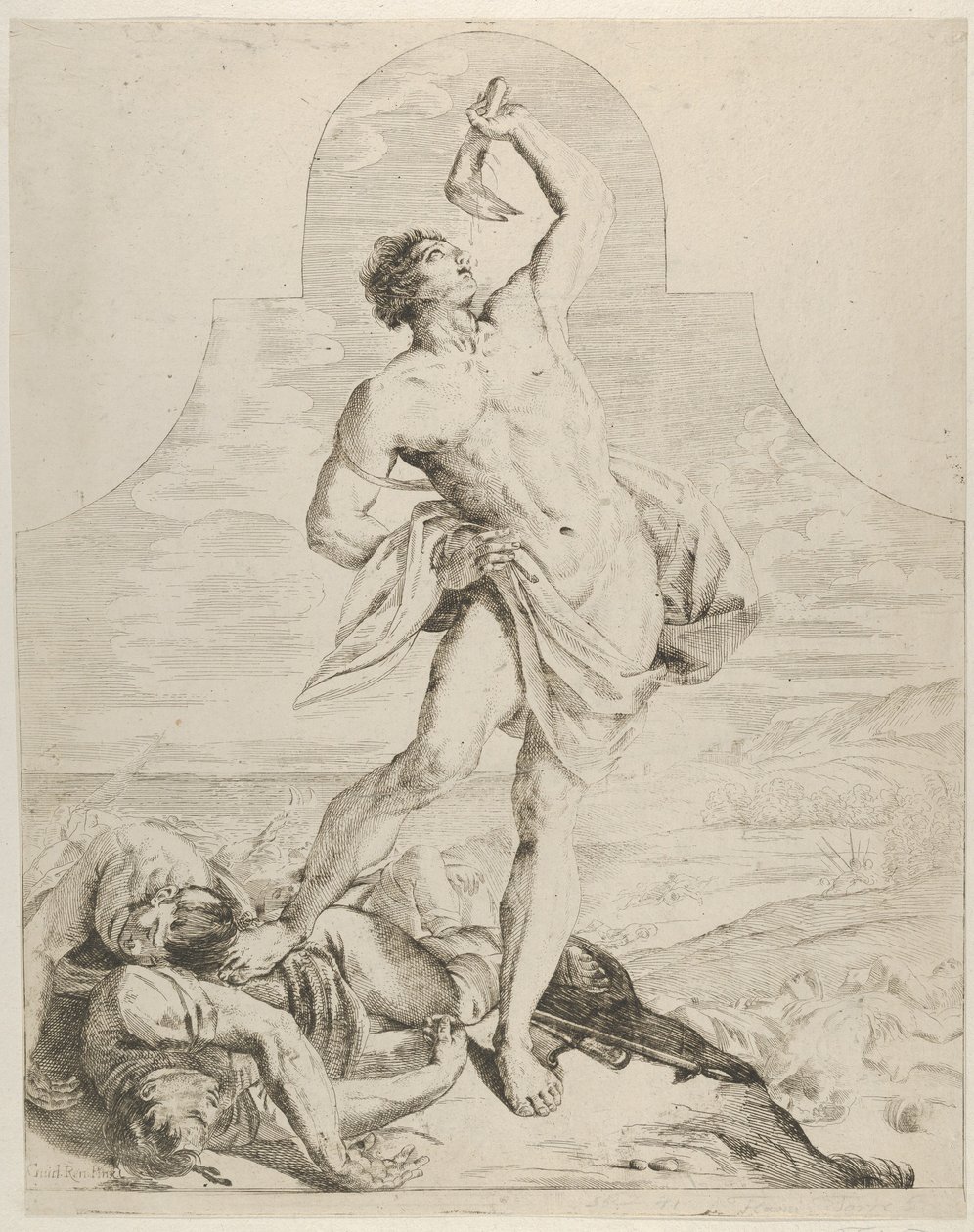 Samson drží čelist osla nad hlavou a stojí vedle Philis..., ca. 1640-60. od Flaminio Torre