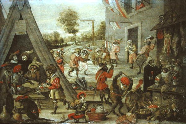 Opičí a kočičí vojáci v táboře, 1632 (viz 204409) od Flemish School