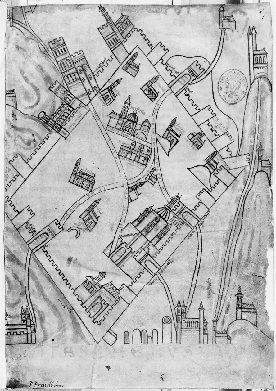 Ms 466 fol.1 Mapa města Jeruzaléma, před rokem 1167 od Flemish School