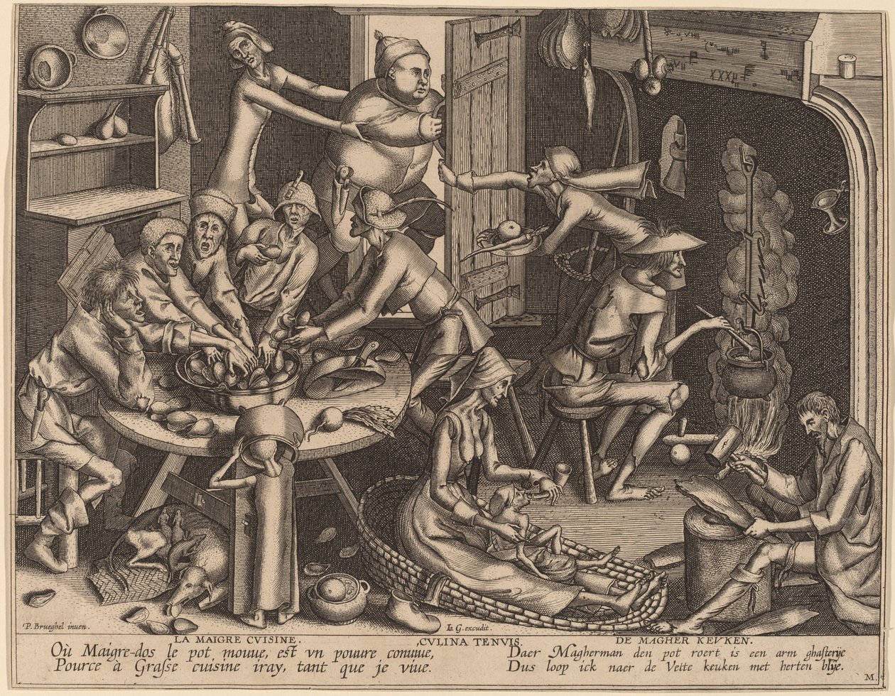 Tenká kuchyně od Flemish 17th Century, after Pieter van der Heyden, after Pieter Bruegel the Elder
