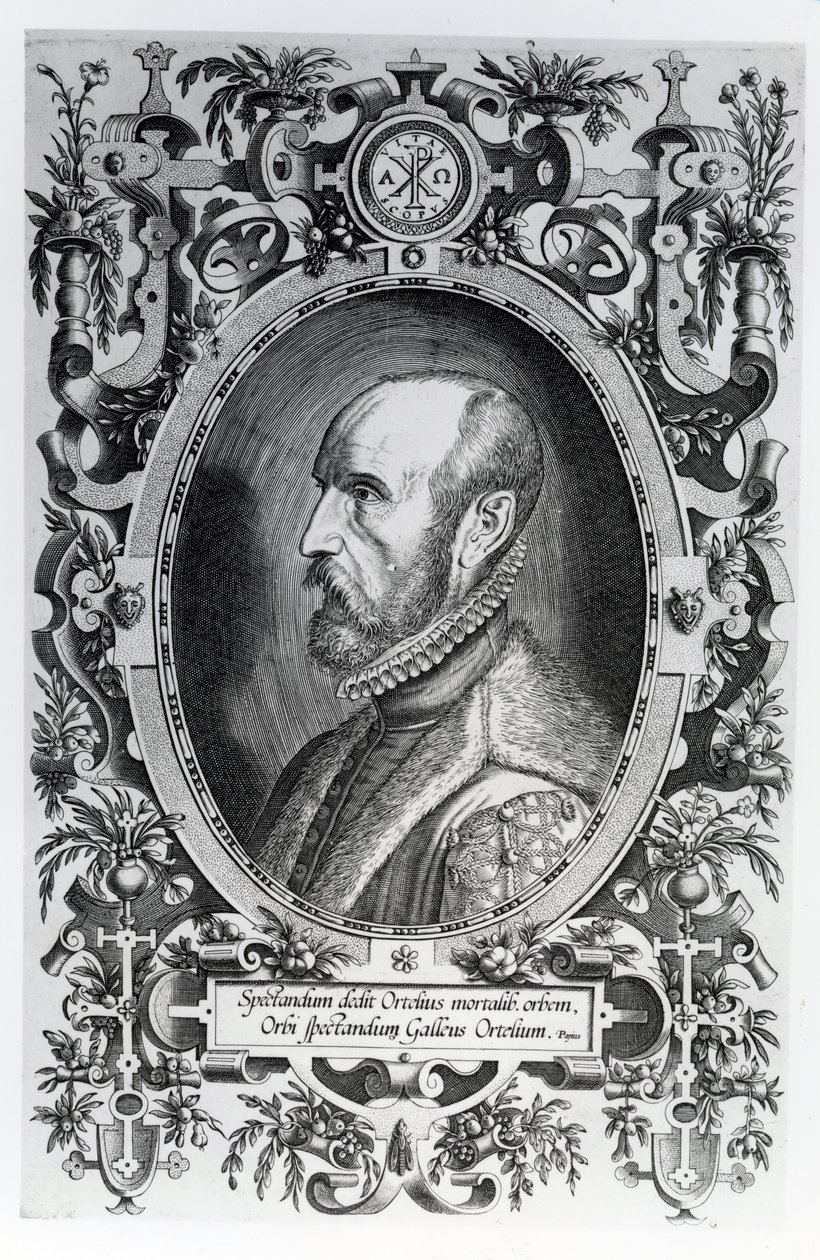 Abraham Ortelius, frontispis k Theatrum Orbis Terrarum, 1579 od Flemish School