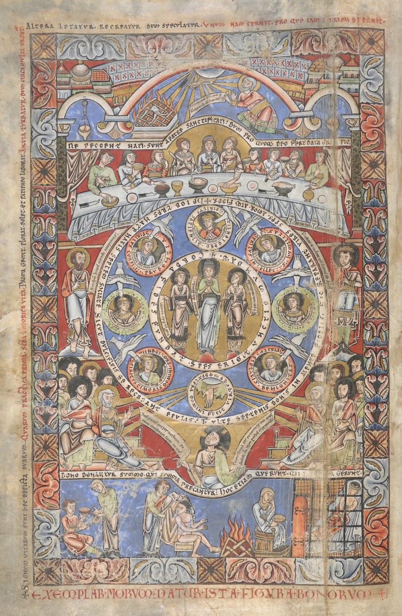 Přidat. 17738, f.3v Exegeze úvodních veršů Knihy Job, ilustrace z 