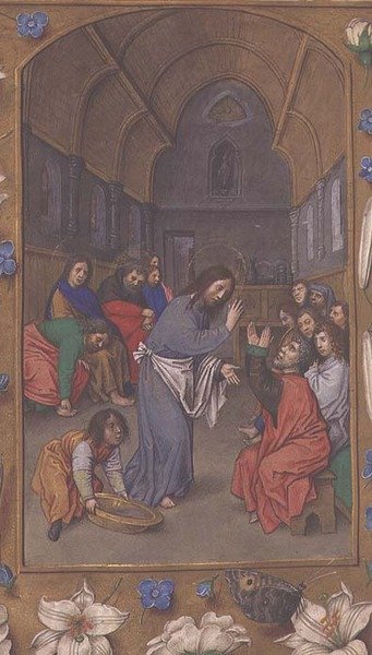 Dodatek 54782, f.265v: Kristus umývá učedníkům nohy, z Hastings Hours, c.1475-83 (vellum) od Flemish School