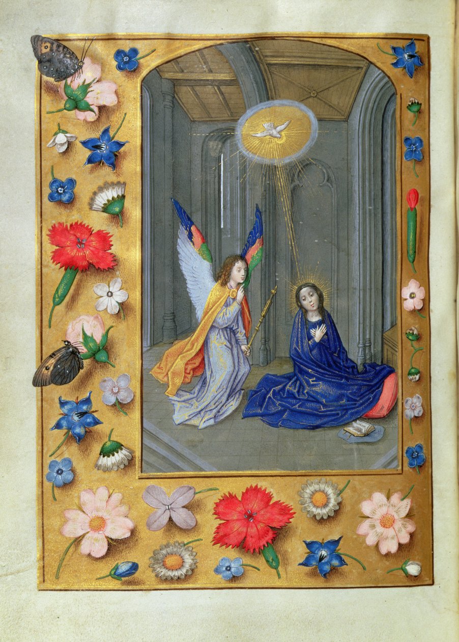 Dodatečné 54782, f.73v: Annunciation, from the Hastings Hours, c.1475-83 (vellum) od Flemish School