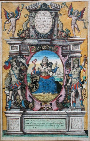 Alegorie města Antverpy (barevná rytina) od Flemish School