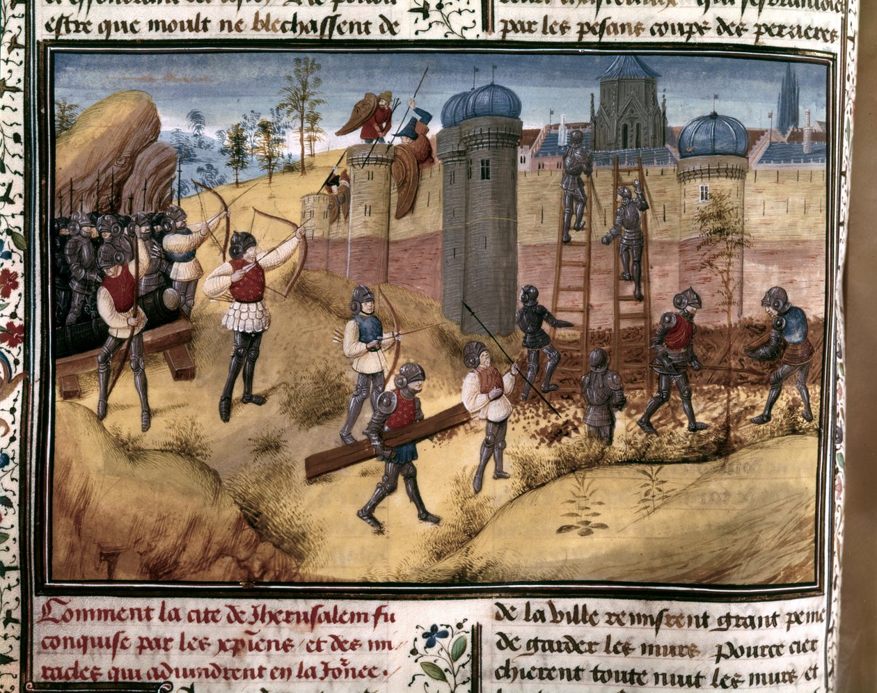 KŘESŤANÉ: "Křižáci lezou po jeruzalémských hradbách. Z knihy "Histoire des Cr... od Flemish School