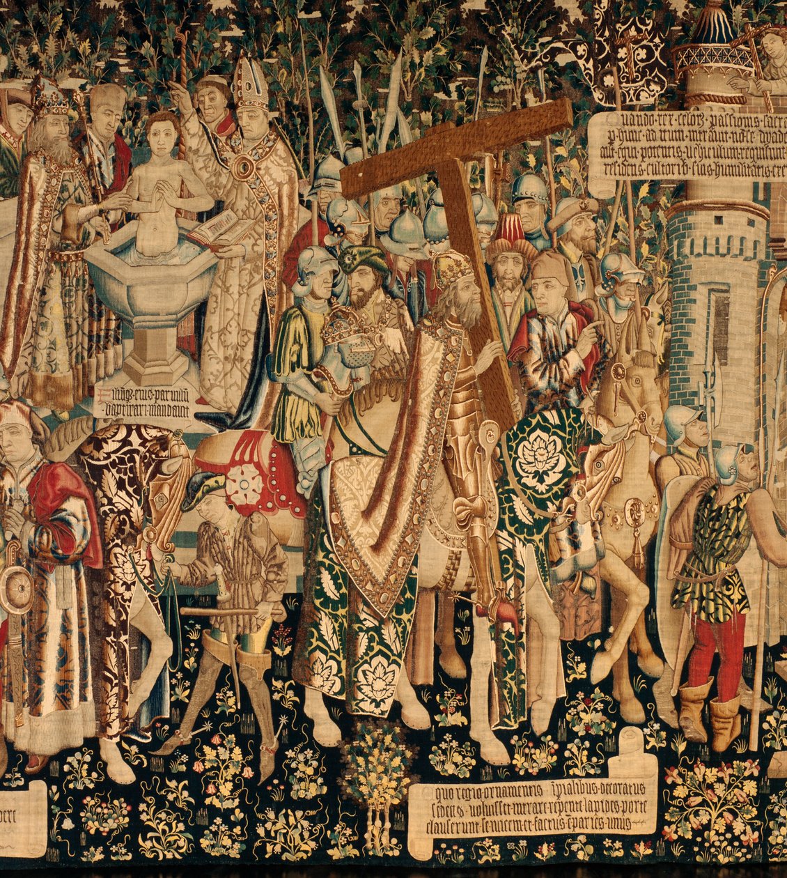 Katedrála (Seo. Ca tedral Spasitele ze Zaragozy). Muzeum gobelínů. Vlámský gobelín. Legenda o svatém kříži (The legend of the Holy Cross, of legend of the Holy Cross). Detail. Cca. 1450. 430x1120cm. od Flemish School