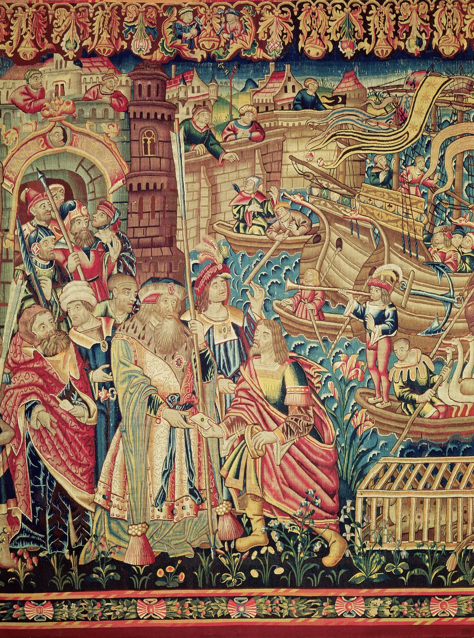 Centrální detail příjezdu Vasco da Gama do Calicut (tapisérie) od Flemish School