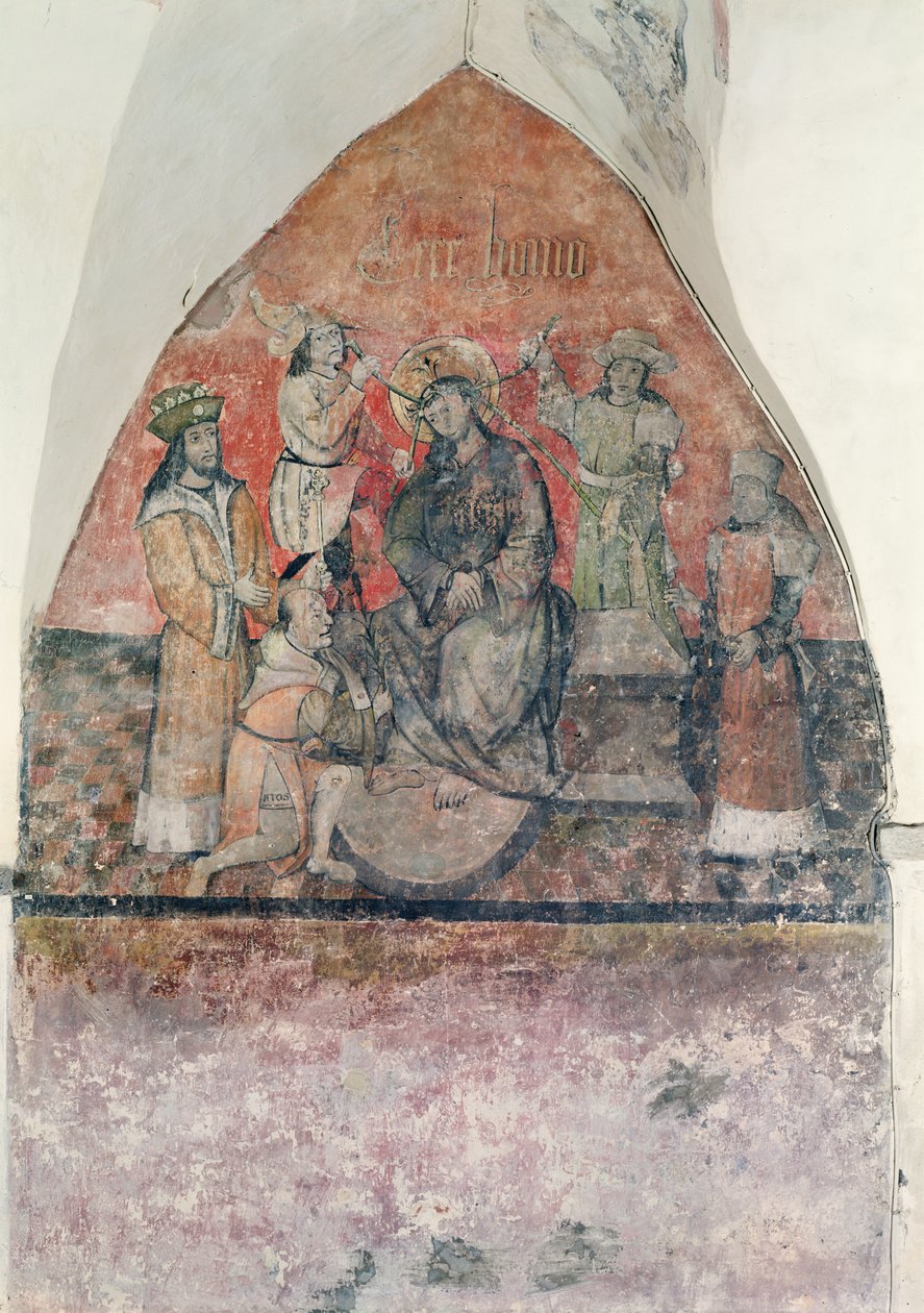 Kristus korunovaný trnovou korunou, nástěnná malba v kryptě, asi 1480-1540 od Flemish School