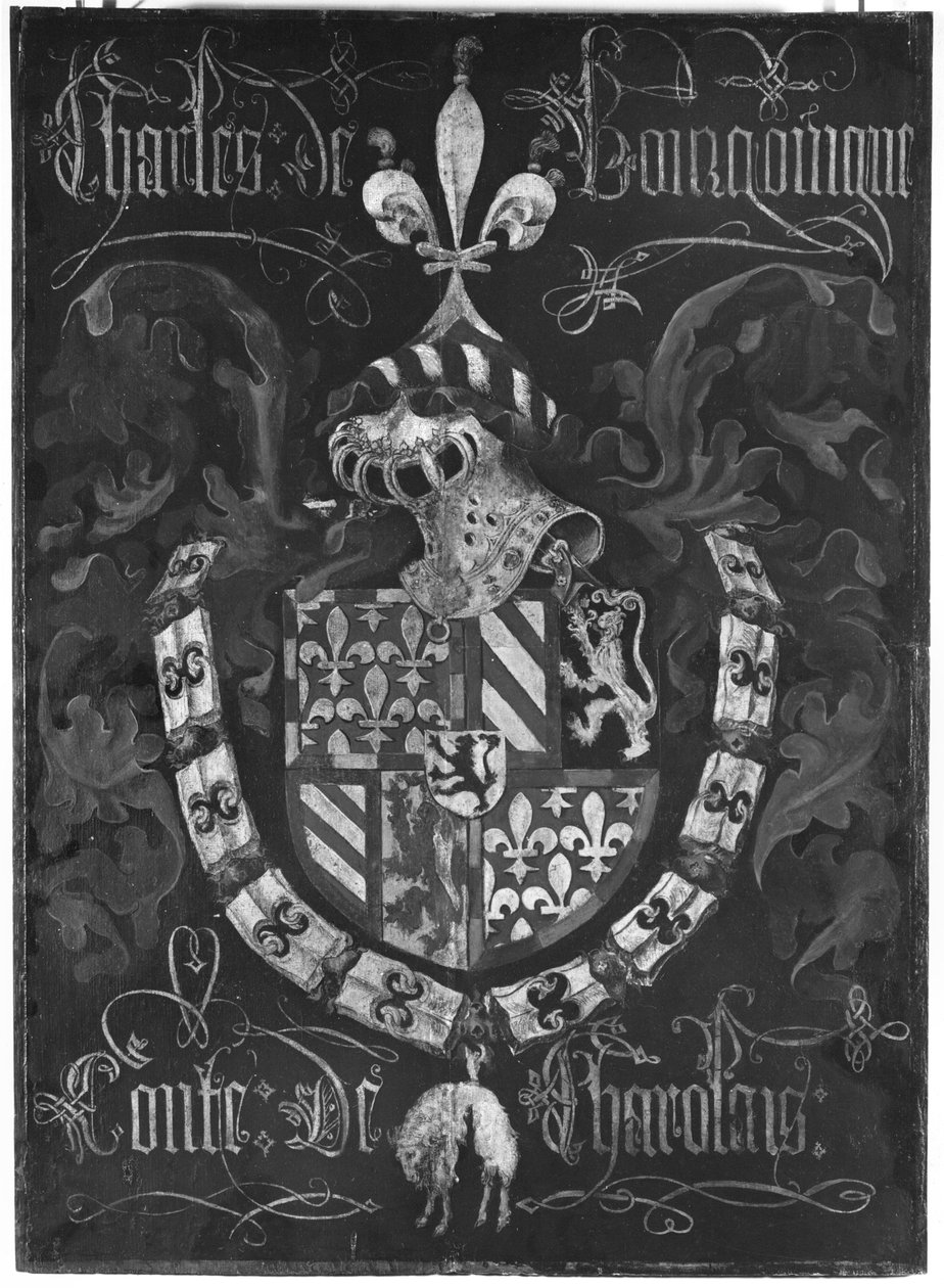 Erb Charles de Bourgogne (1433-77) hrabě z Charolais, 3. kapitula Řádu zlatého rouna, Dijon, 1433 od Flemish School