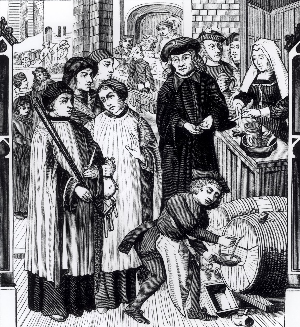 Poplatky za vína, udělené kapitule Tournai králem Chilpericem, po okně katedrály v Tournai od Flemish School