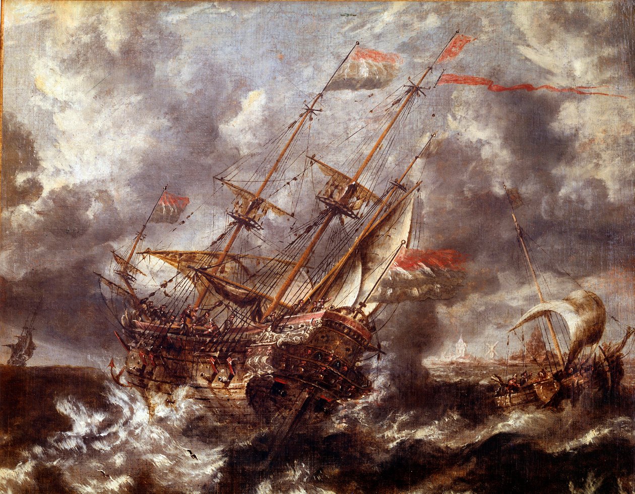 Holandská loď bez bouře. Malba vlámské školy od Flemish School