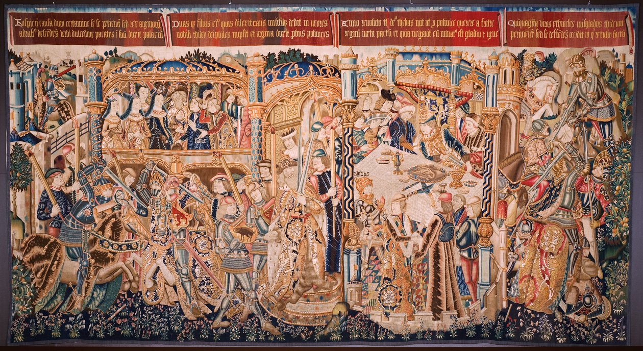 Vlámský gobelín. Cyklus Historie Théby (De geschiedenis van Thebe-La Historia de Tebas): Tidio a Polyneses (Tideus en Polineikes, Tidio y Polineces). Cca 1490-1500. od Flemish School
