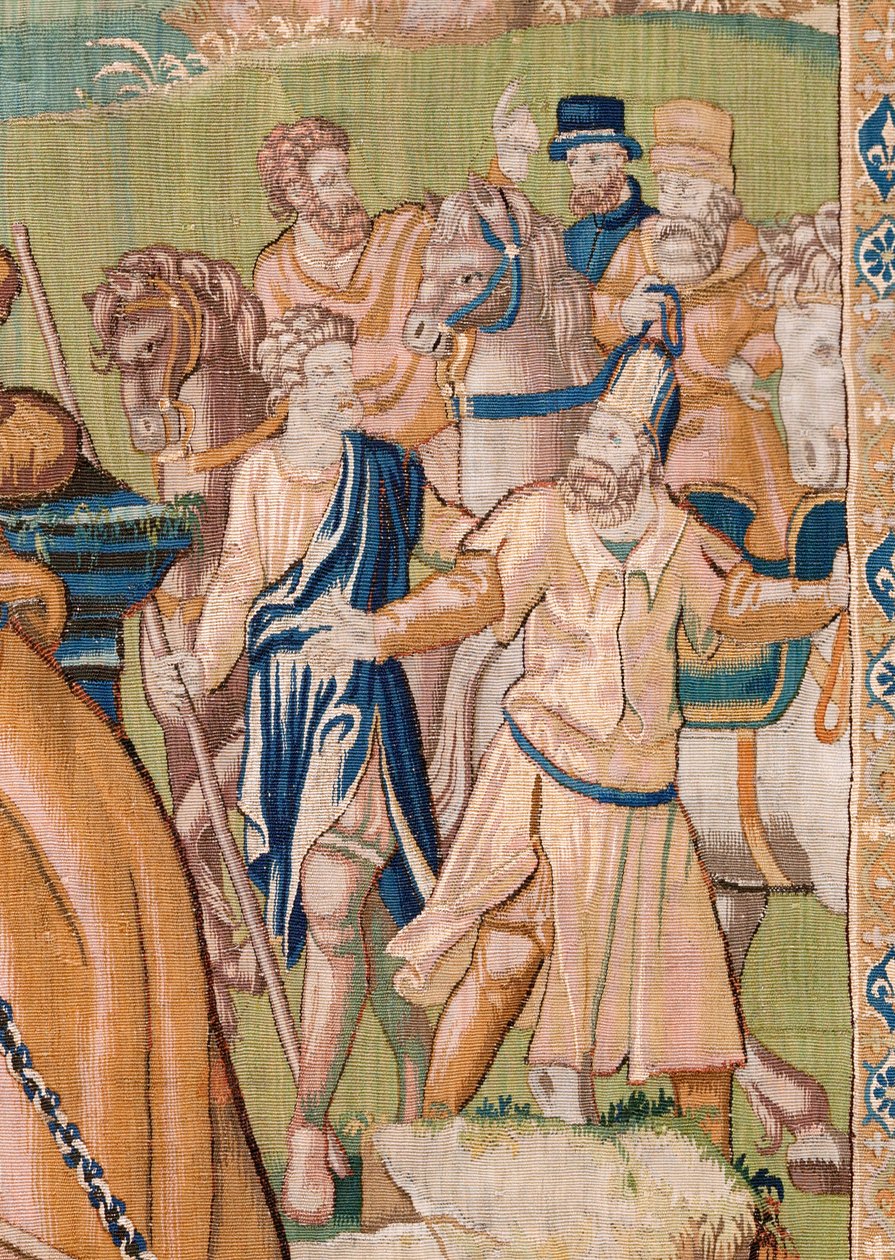 Vlámský gobelín. Alexandrovi je nabídnuta koruna (Alexandrovi je nabídnuta koruna). Ateliér Oudenaarde. Rozměry 384 x 316 cm. Inv (83024)-5 / 00009. 17. stol. od Flemish School