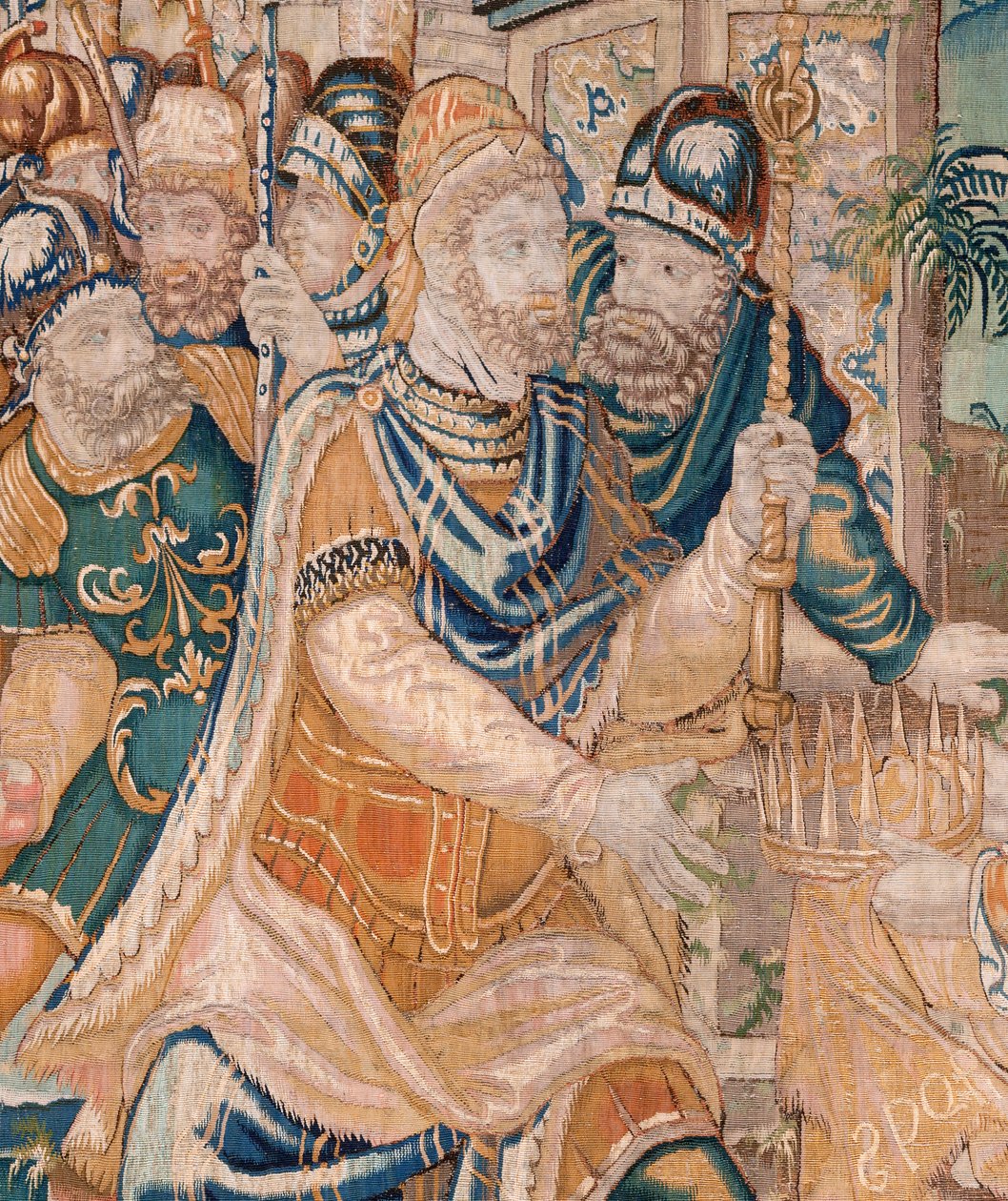Vlámský gobelín. Alexandrovi je nabídnuta koruna (Alexandrovi je nabídnuta koruna). Ateliér Oudenaarde. Rozměry 384 x 316 cm. Inv (83024)-5 / 00009. 17. stol. od Flemish School