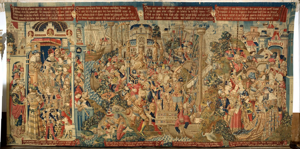 Vlámský gobelín. The Rapture of Helena / de schaking van Helena). asi 1475-1495 od Flemish School