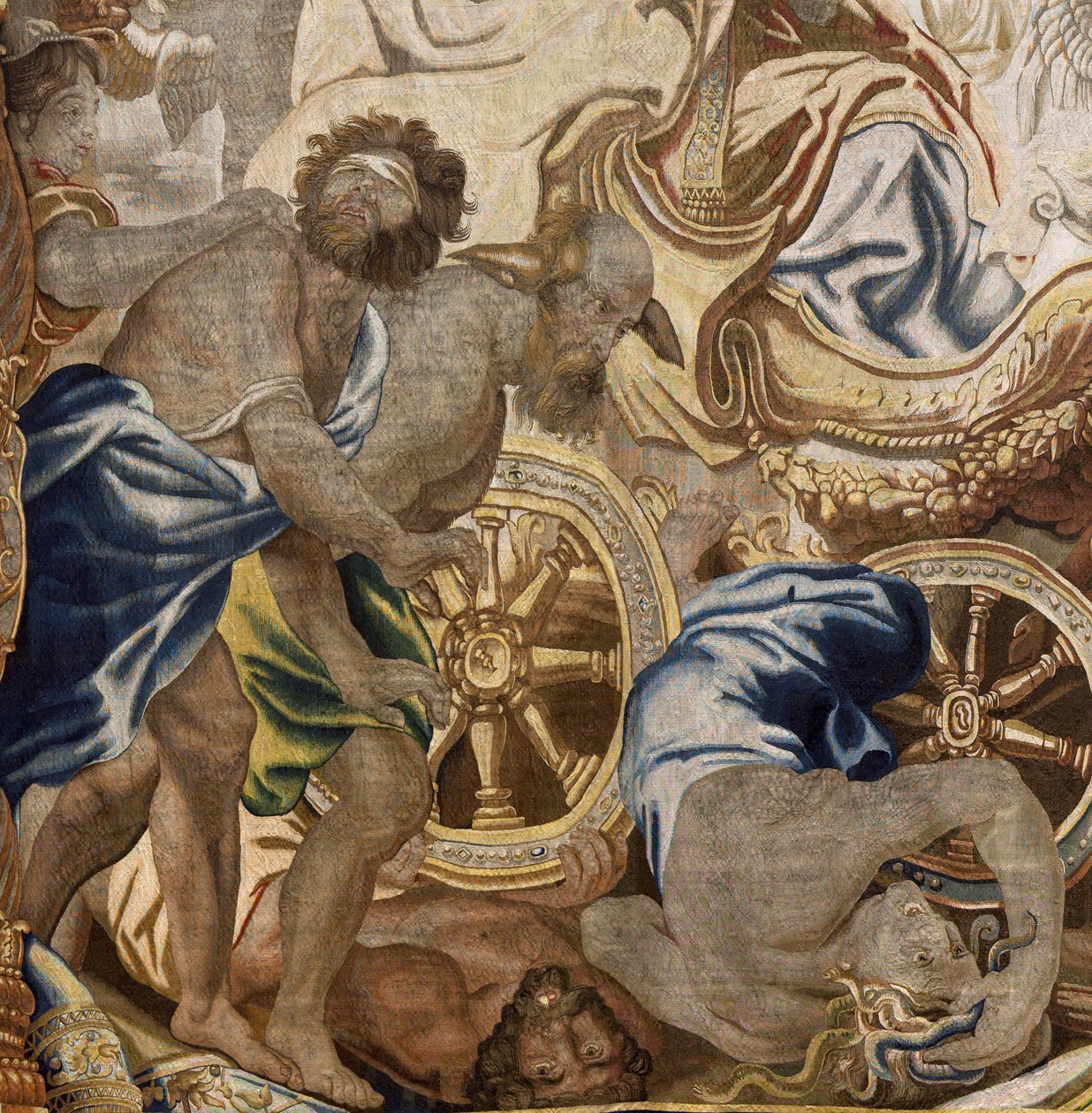 Vlámský gobelín. Řada Apoteóza eucharistie. Triumf církve (Triunfo de la Iglesia). Model Cartoon zkopírovaný z originálu od Rubense. bruselská výroba. Výrobce Frans van den Hecke. Polovina 17. století. Tkanina Hedvábí a vlna, 7/8 osnova od Flemish School