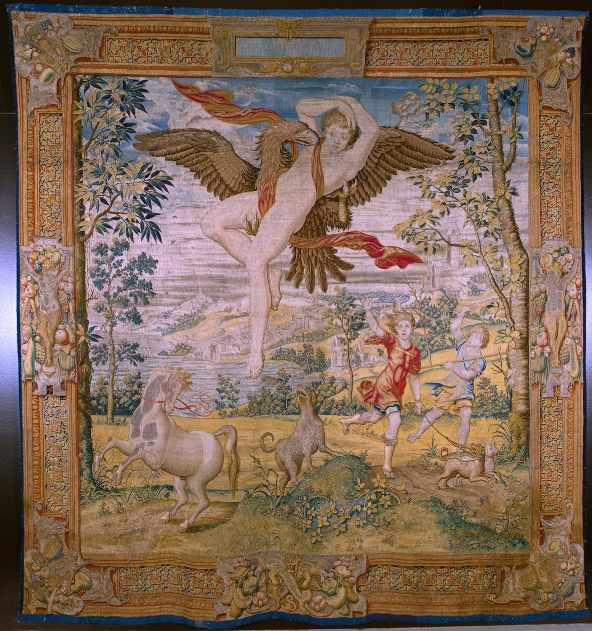 Vlámský gobelín. Seriál Fable of Ovidius: Loupež Ganymeda. Ateliér Willem de Pannemaker, Brusel. Před rokem 1556. od Flemish School