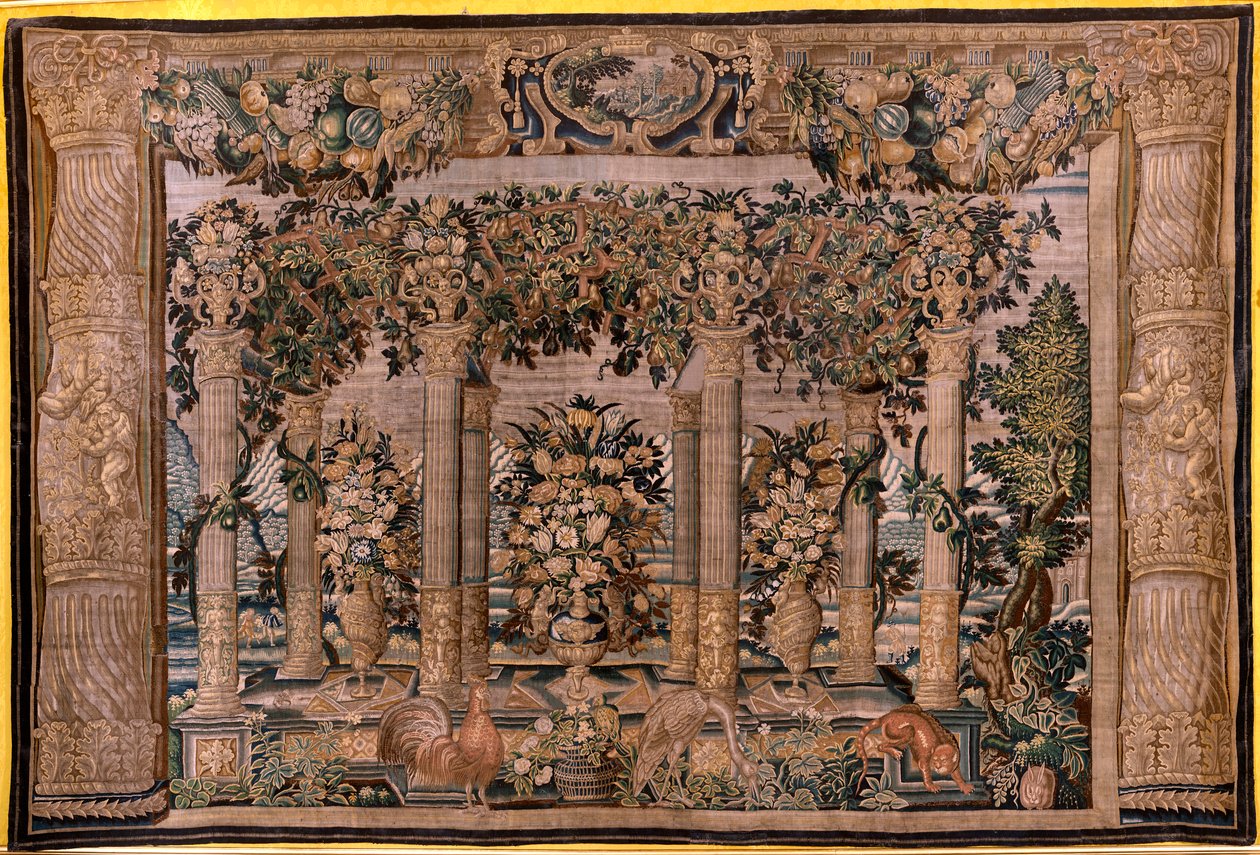 Vlámský gobelín. Série Galerie se zvířaty nebo Galerie espalierů (Galerie se zvířaty nebo Galerie espalierů 10). Druhá ze série. Hedvábí a vlna. 17. století. od Flemish School