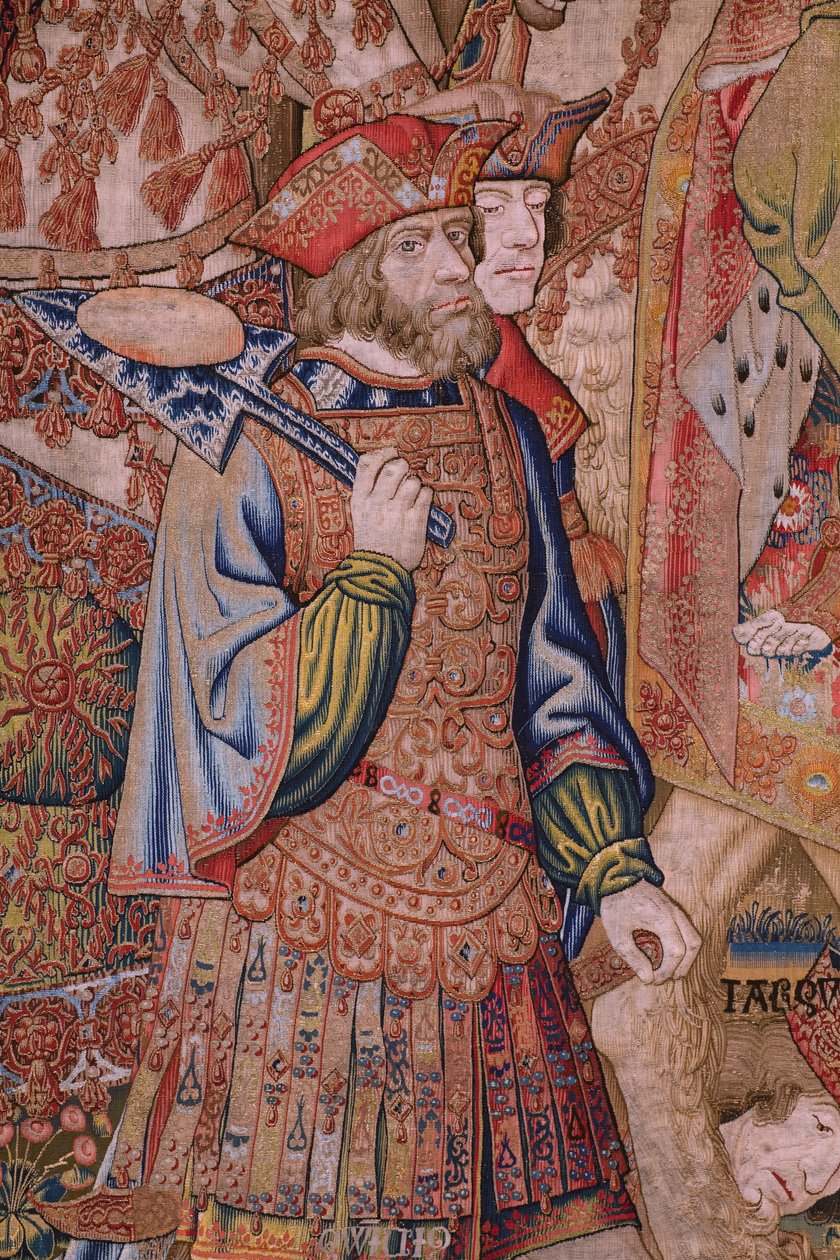 Vlámský gobelín. Série Morality: Ctnost vyznamenání (De deugd van de Honores, Ctnost vyznamenání). Cca 1520. Detail od Flemish School