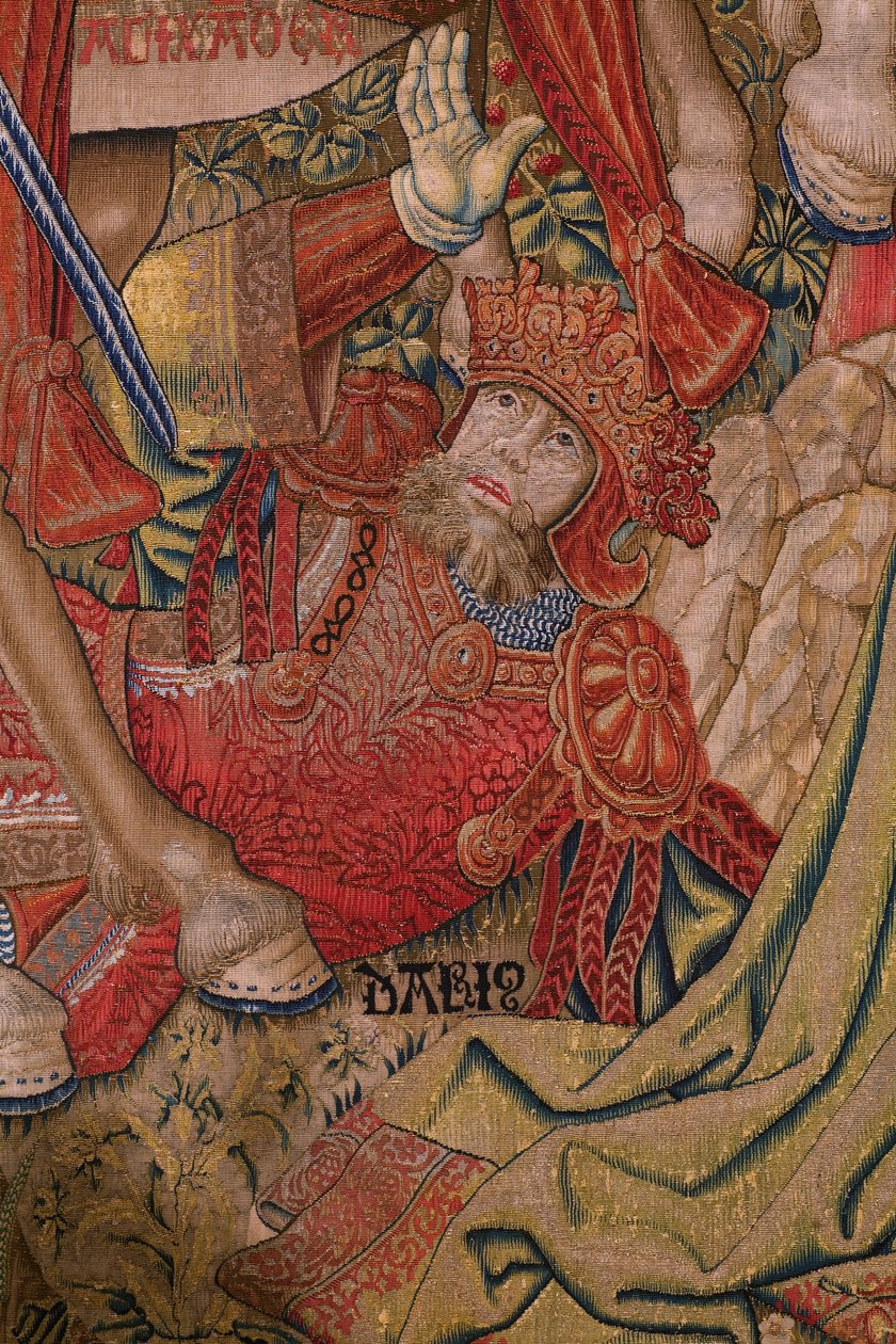 Vlámský gobelín. Seriál Morality: Ctnost vyznamenání (De deugd van de Honores, Ctnost vyznamenání). Cca 1520. Detail od Flemish School
