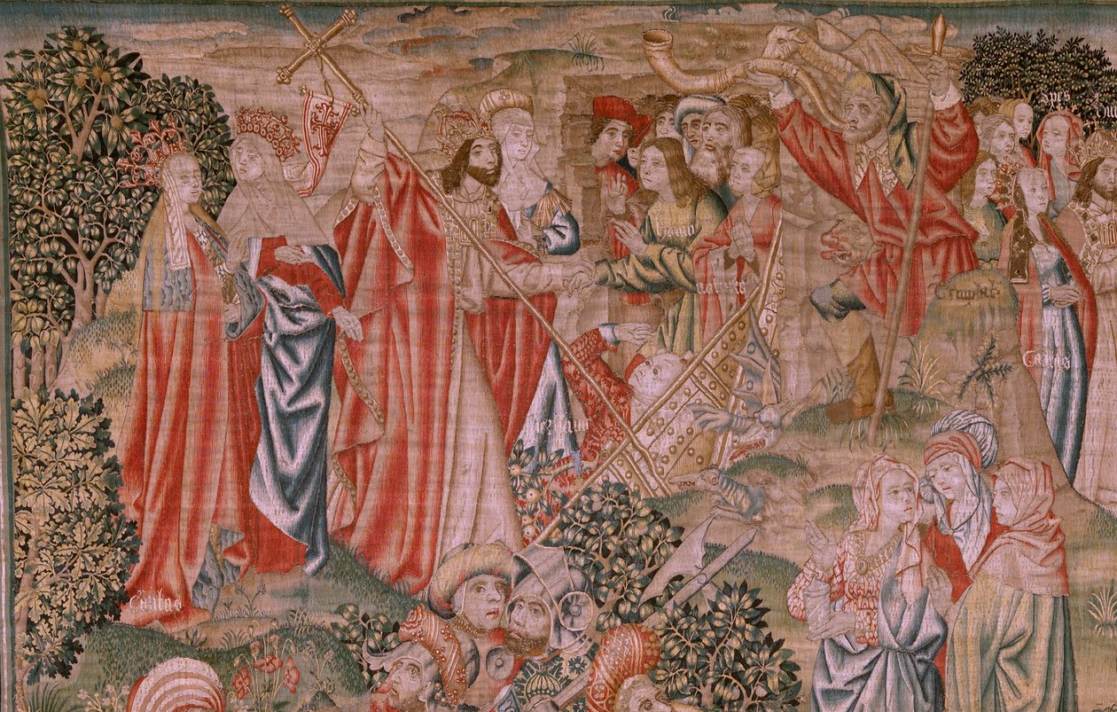 Vlámský gobelín. Seriál Vykoupení člověka aneb Neřesti a ctnosti. Vzkříšení Krista (Resurrección de Cristo). Osmý gobelín v sérii (první z těch, které se uchovávají v Burgosu). Výroba Brusel. Ca 1510. Látka Hedvábí a vlna, 7 osnov na cm. od Flemish School