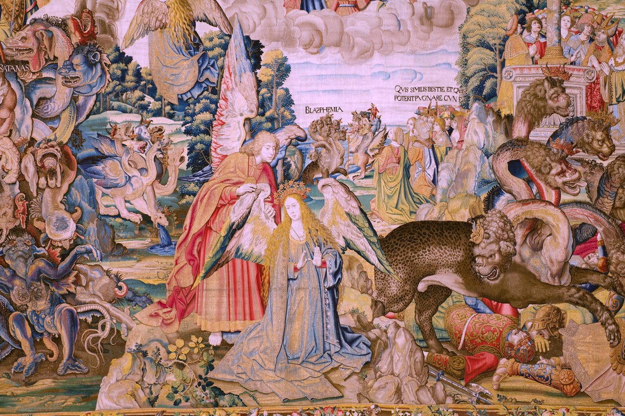 Vlámský gobelín. Seriál Apokalypsa: Svatý Michael porazil draka. Ateliér Willem Dermoyen, Brusel. Přibližně 1553-1555. Detail. od Flemish School
