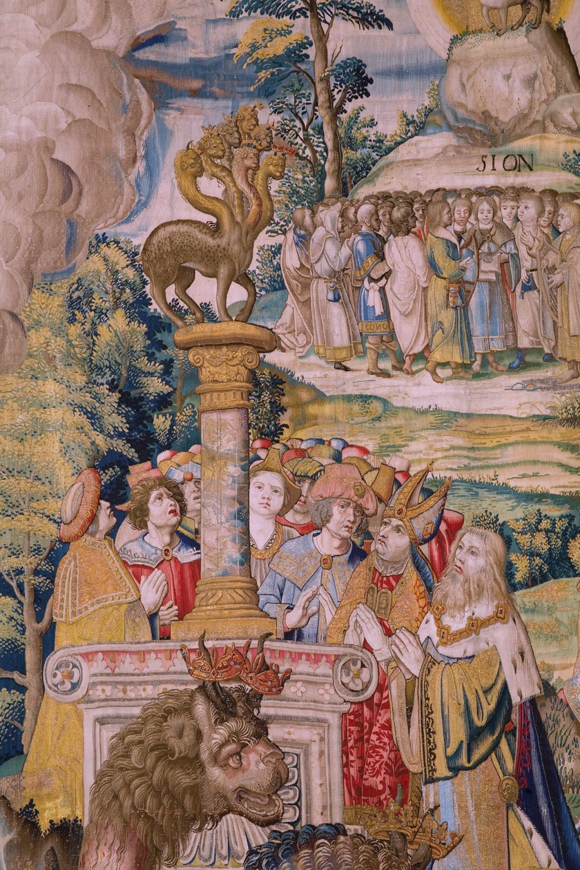 Vlámský gobelín. Seriál Apokalypsa: Svatý Michael porazil draka. Ateliér Willem Dermoyen, Brusel. Přibližně 1553-1555. Detail. od Flemish School