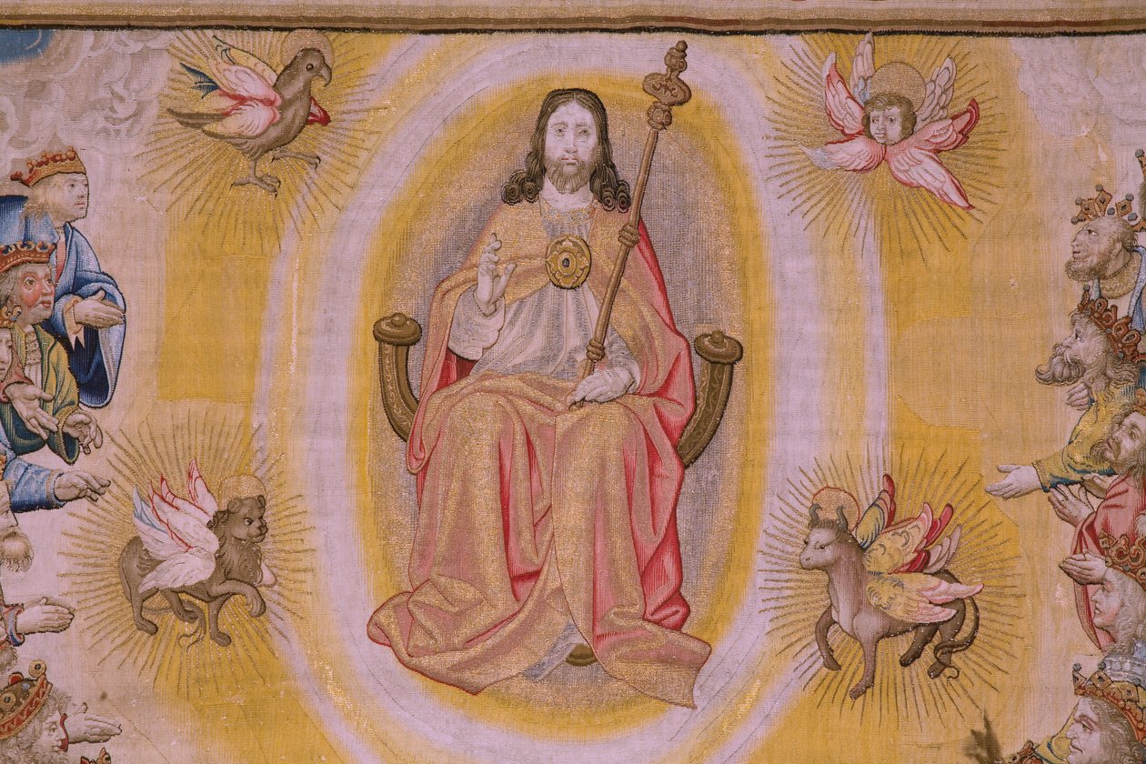 Vlámský gobelín. Seriál Apokalypsa: Svatý Michael porazil draka. Ateliér Willem Dermoyen, Brusel. Přibližně 1553-1555. Detail. od Flemish School