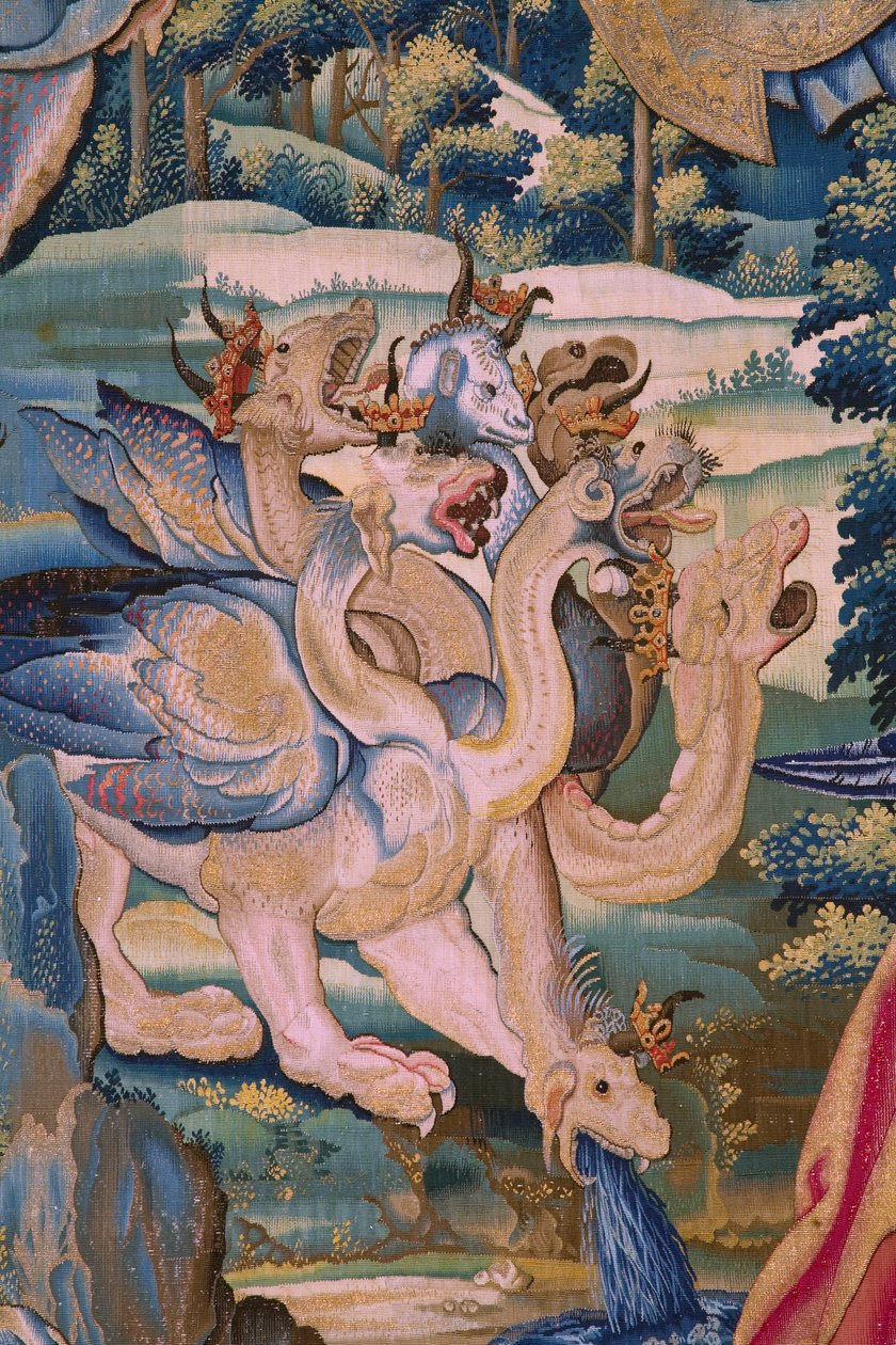 Vlámský gobelín. Seriál Apokalypsa: Svatý Michael porazil draka. Ateliér Willem Dermoyen, Brusel. Přibližně 1553-1555. Detail. od Flemish School